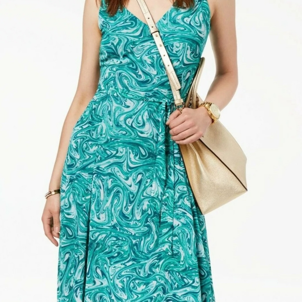 MICHAEL Michael Kors Teal Marble-Print Sleeveless Maxi Dress